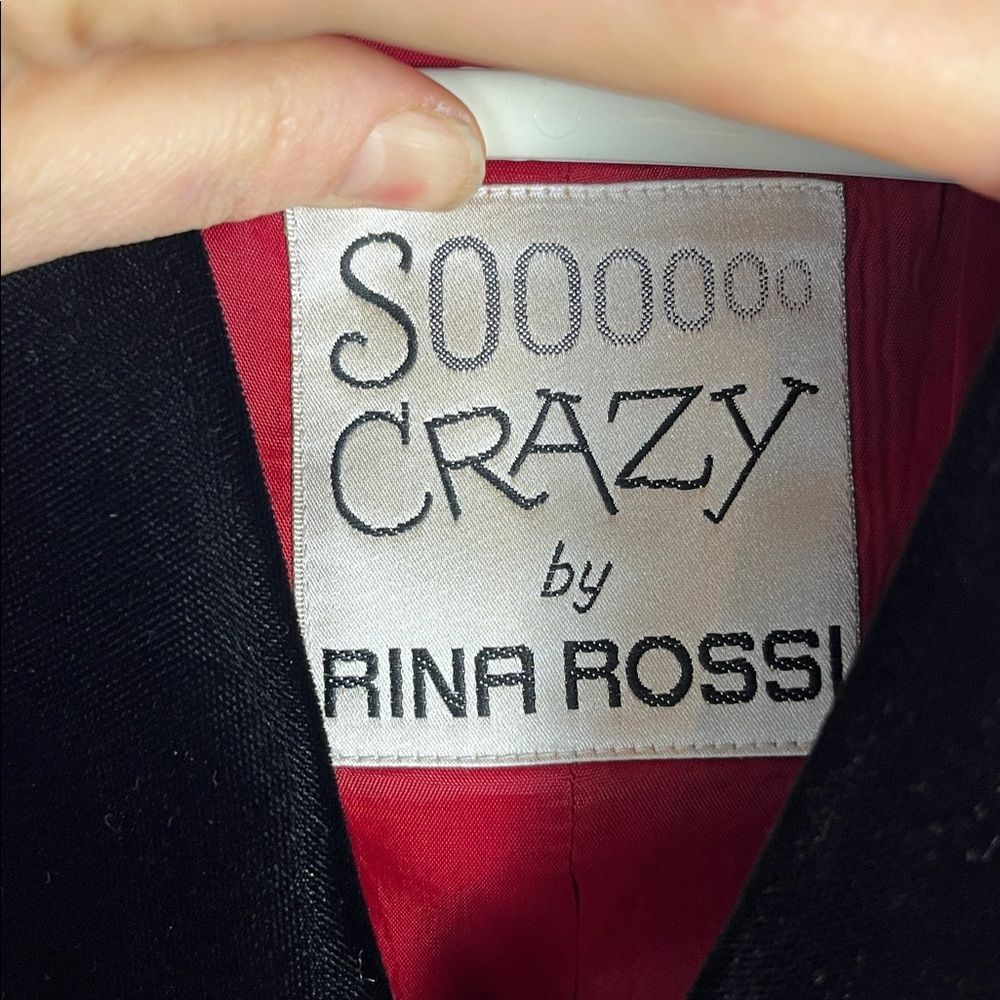 Vintage SOOO CRAZY Rina Ross Wool Red Button Up Brazer with Black Embellishments - Picture 5 of 9